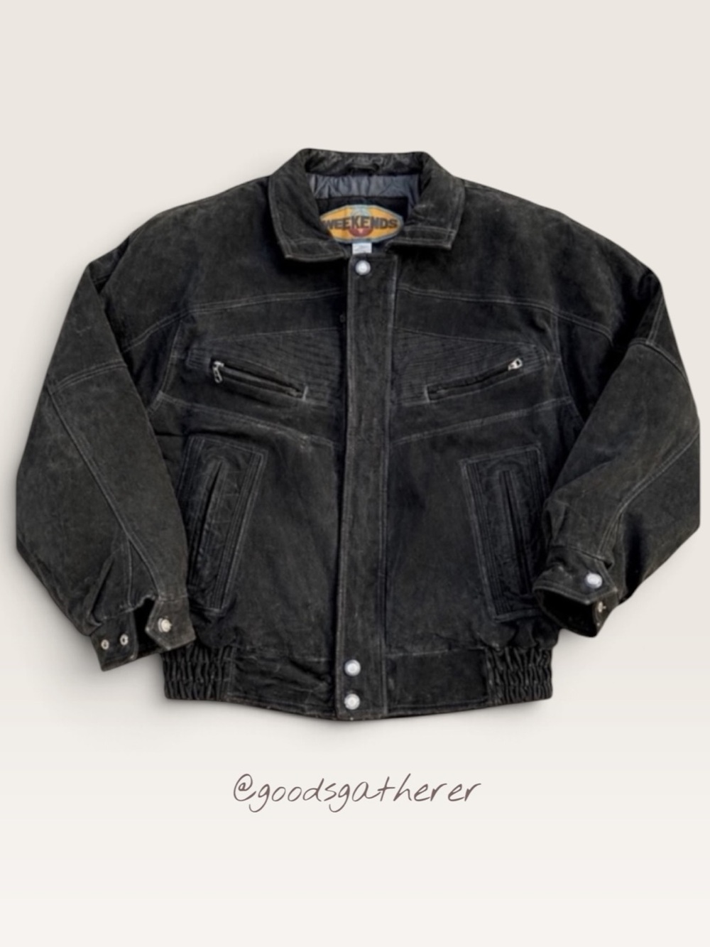 VINTAGE Weekends Black Genuine Leather Suede Moto Bomber Jacket Size L